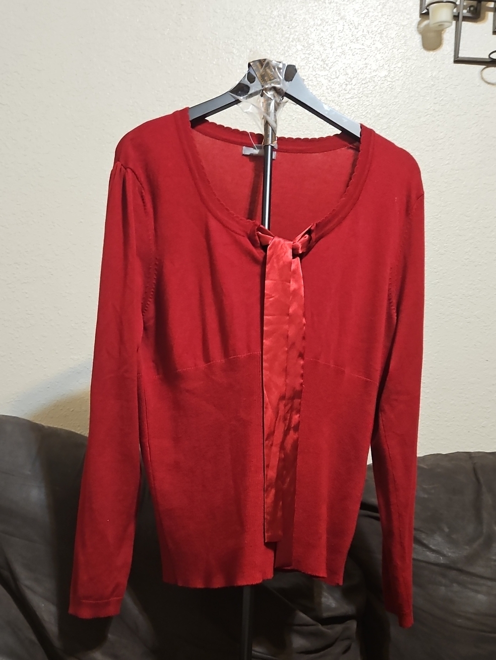 Apt. 9 Red Long-Sleeve Satin Tie-Neck Sweater